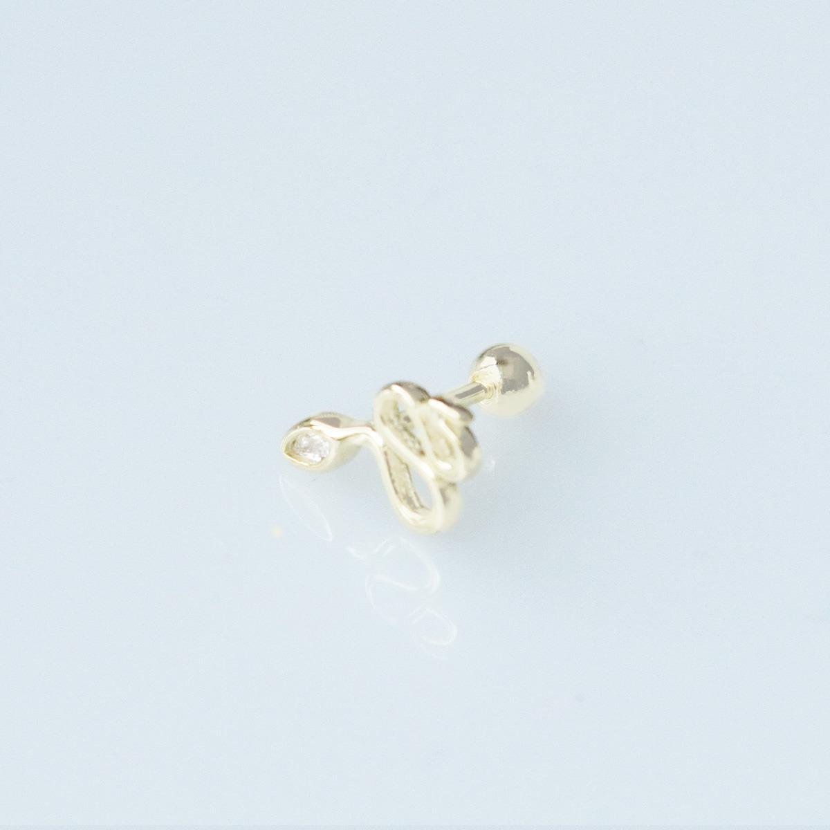 Zirkon Taşlı Serpent Modeli Gold Kaplama Gümüş Tragus