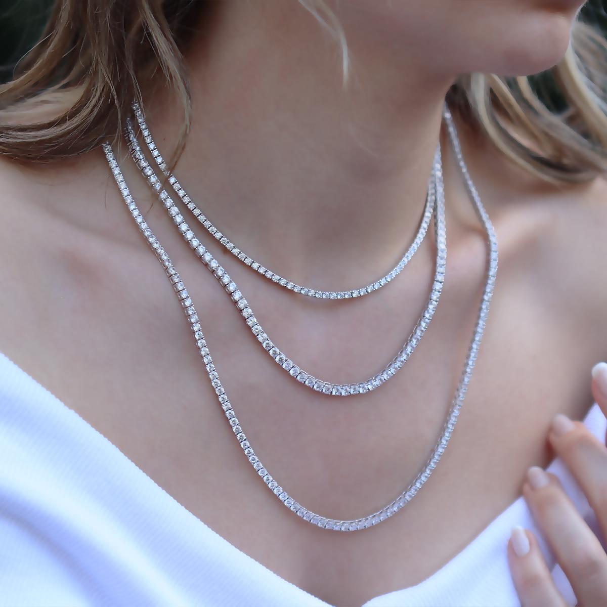 Zirkon Taşlı Su Yolu Gümüş Kolye