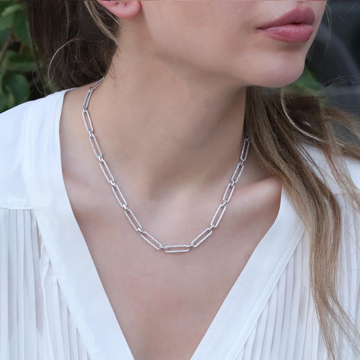 Zirkon Taşlı Trend Geçme Zincirli Gümüş Set