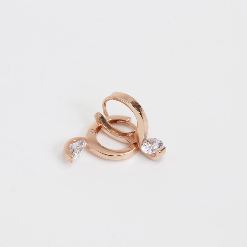 Zirkon Tek Taş Rose Gold Kaplama Gümüş Küpe