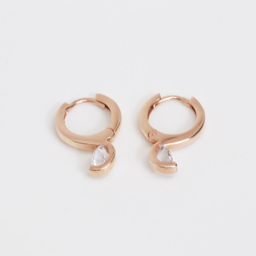 Zirkon Tek Taş Rose Gold Kaplama Gümüş Küpe