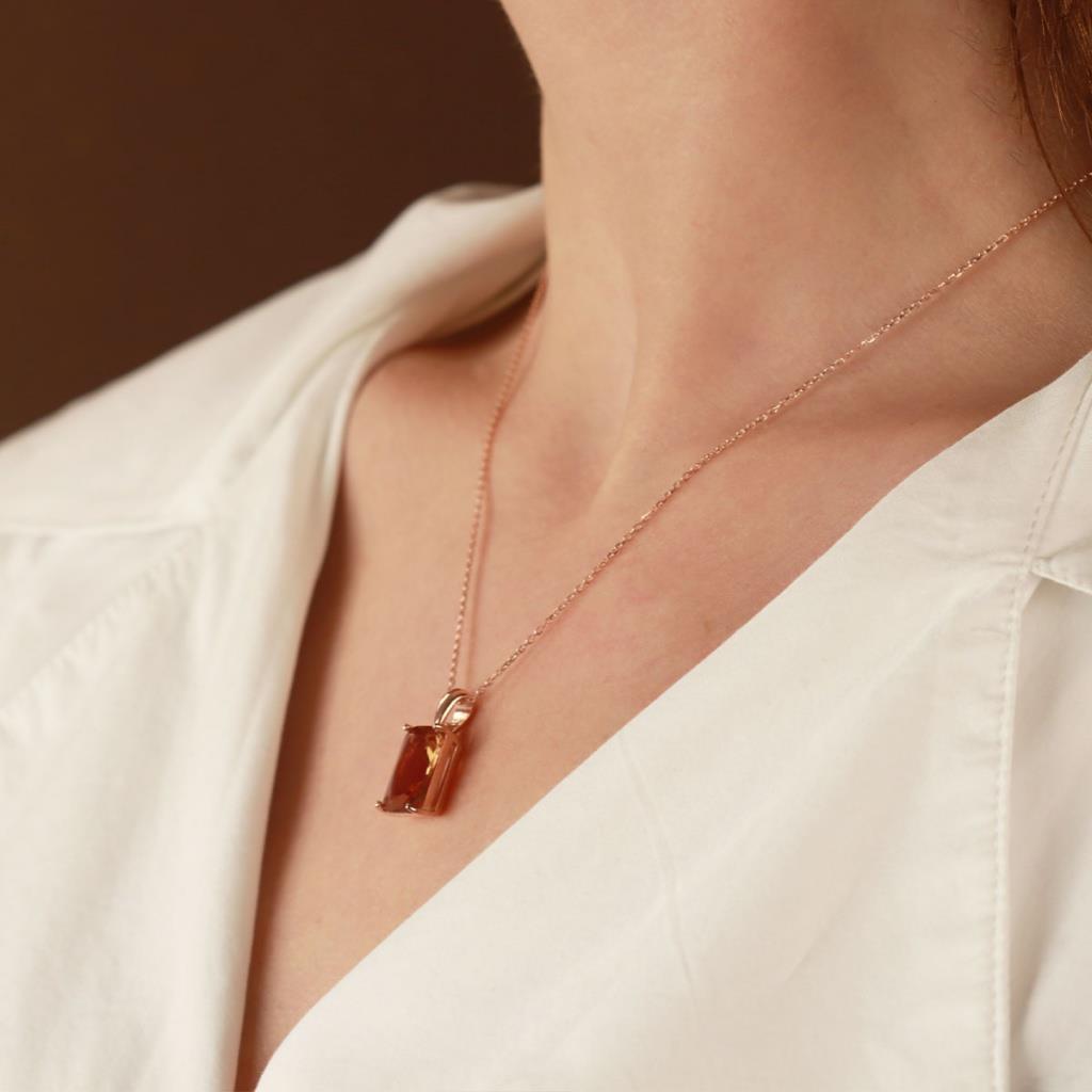 Zultanit Taşlı Emerald Kesim Rose Gold Kaplama Gümüş Set