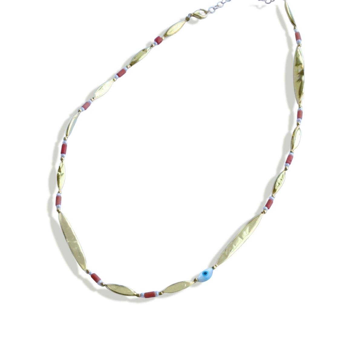 Alaçatı Mercan Taşlı Gold Gümüş Kolye 