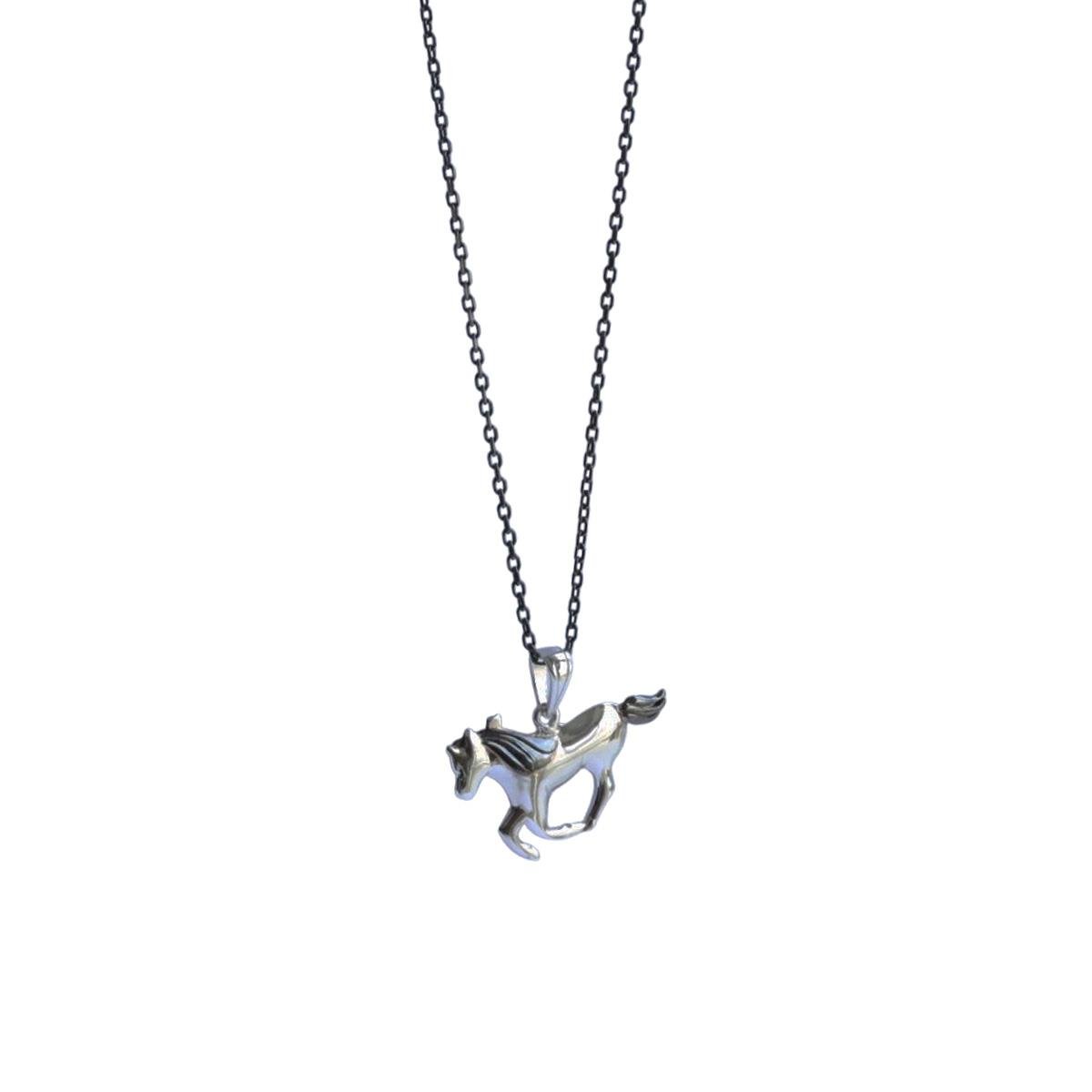 At Figürlü Siyah Rodyum Kaplama Gümüş Erkek Kolye