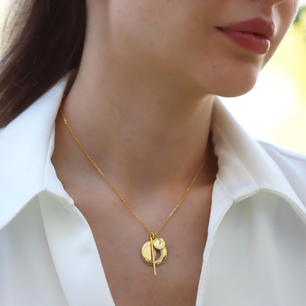 Ay Modeli Gold Kaplama Gümüş Kolye