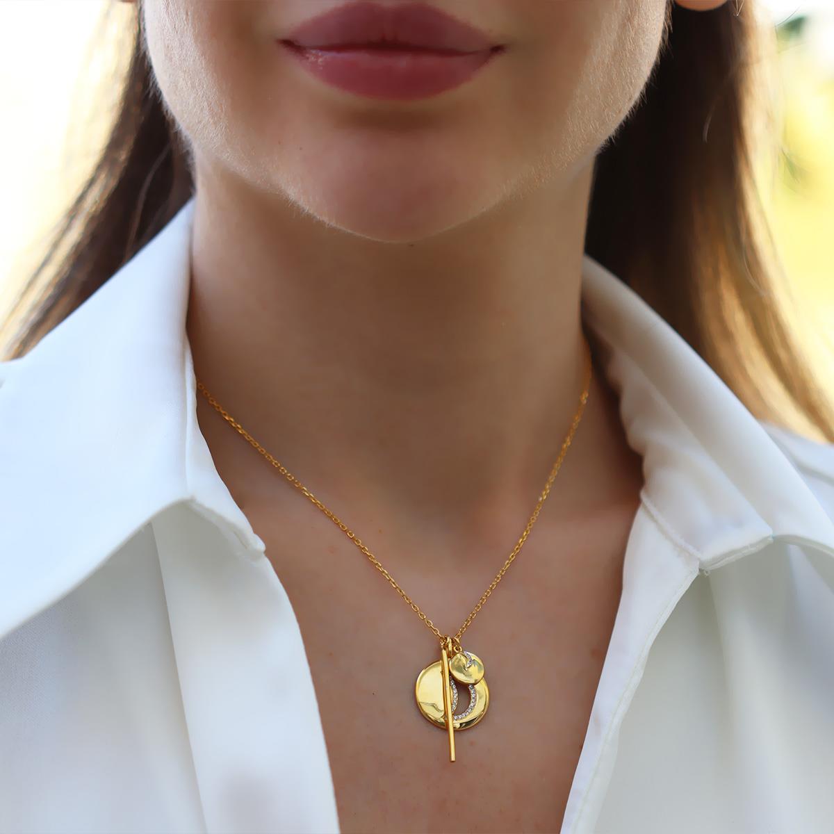 Ay Modeli Gold Kaplama Gümüş Kolye