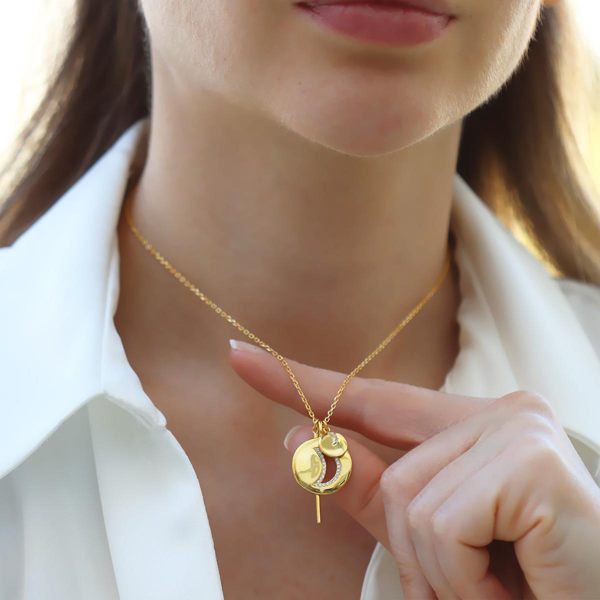 Ay Modeli Gold Kaplama Gümüş Kolye