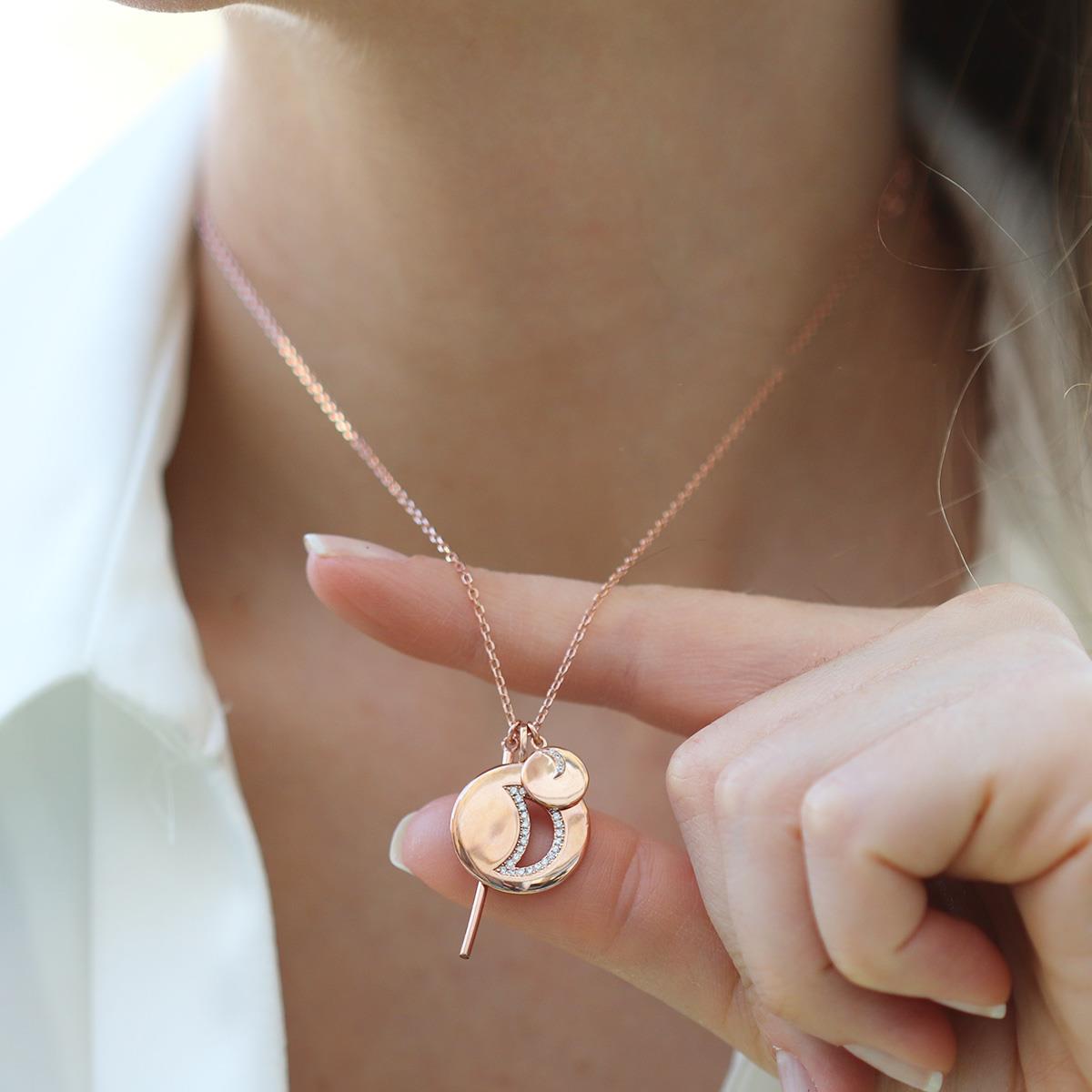 Ay Modeli Rose Gold Kaplama Gümüş Kolye