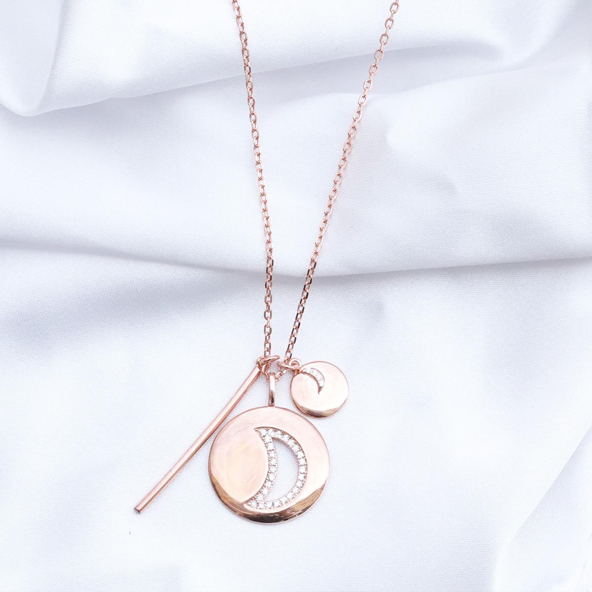 Ay Modeli Rose Gold Kaplama Gümüş Kolye