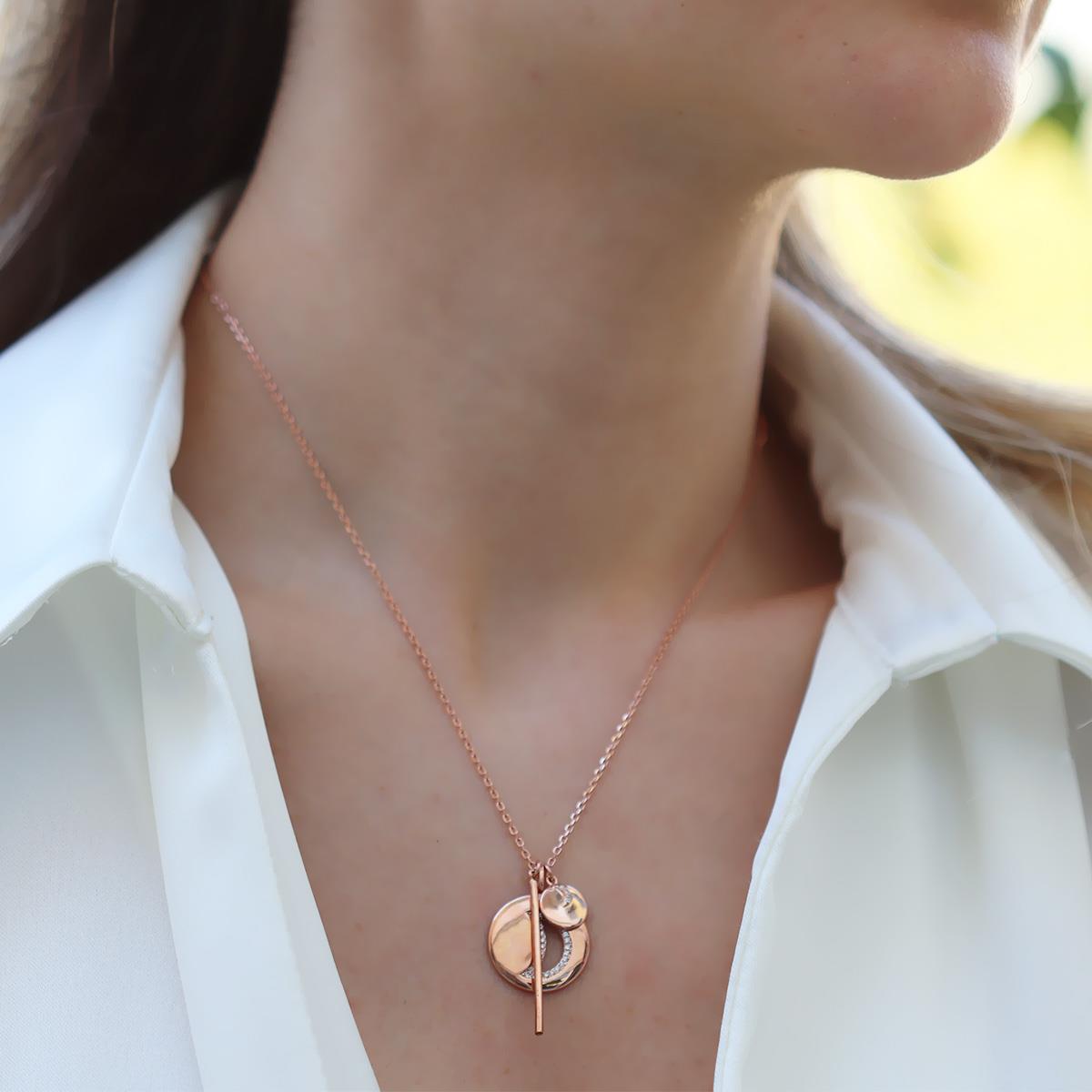Ay Modeli Rose Gold Kaplama Gümüş Kolye