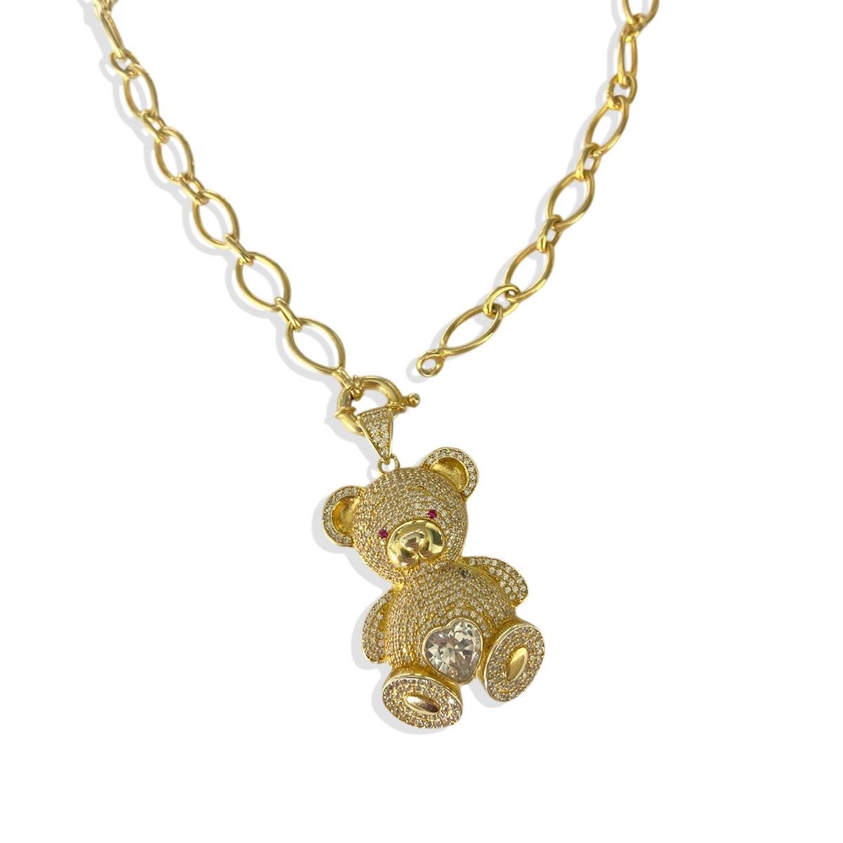 Bear Gold Trend Zincirli Gümüş Kolye