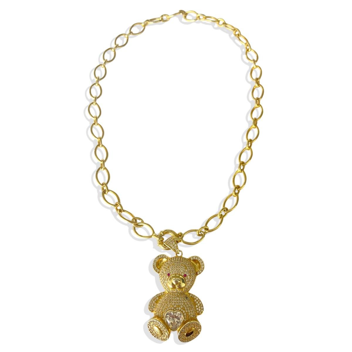 Bear Gold Trend Zincirli Gümüş Kolye