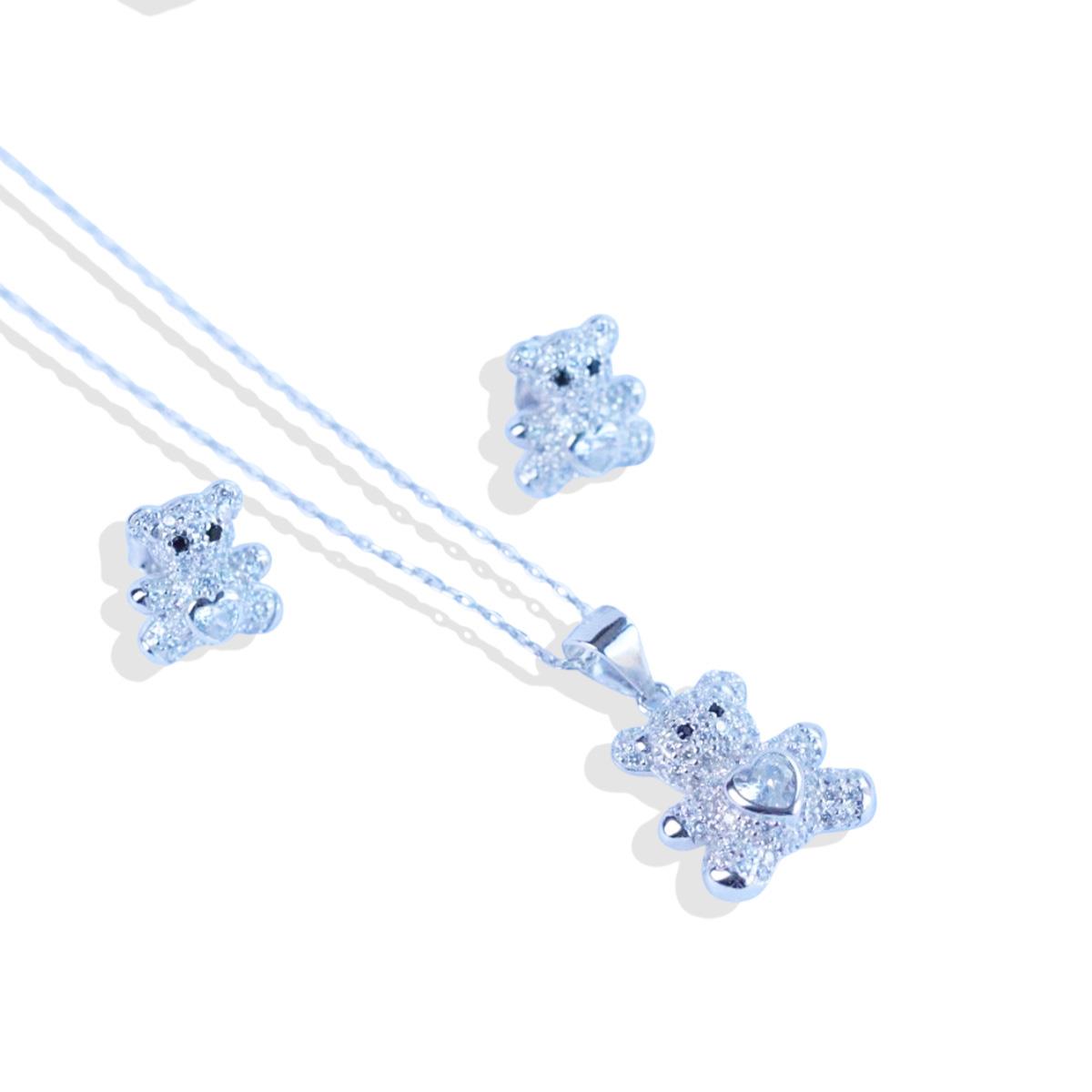 Bear Zirkon Taşlı Gümüş Set