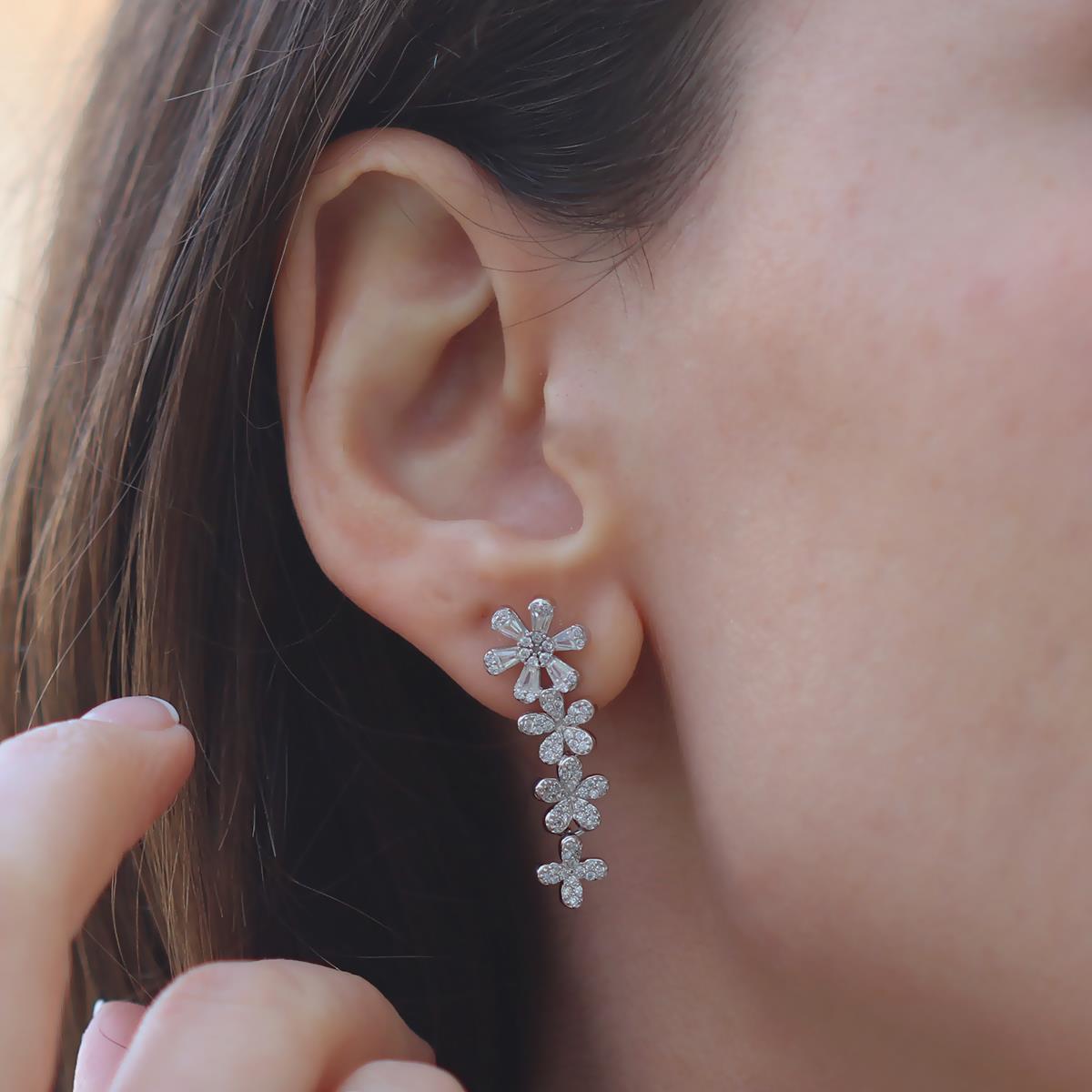 Çiçek Zirkon Taşlı Gümüş Set