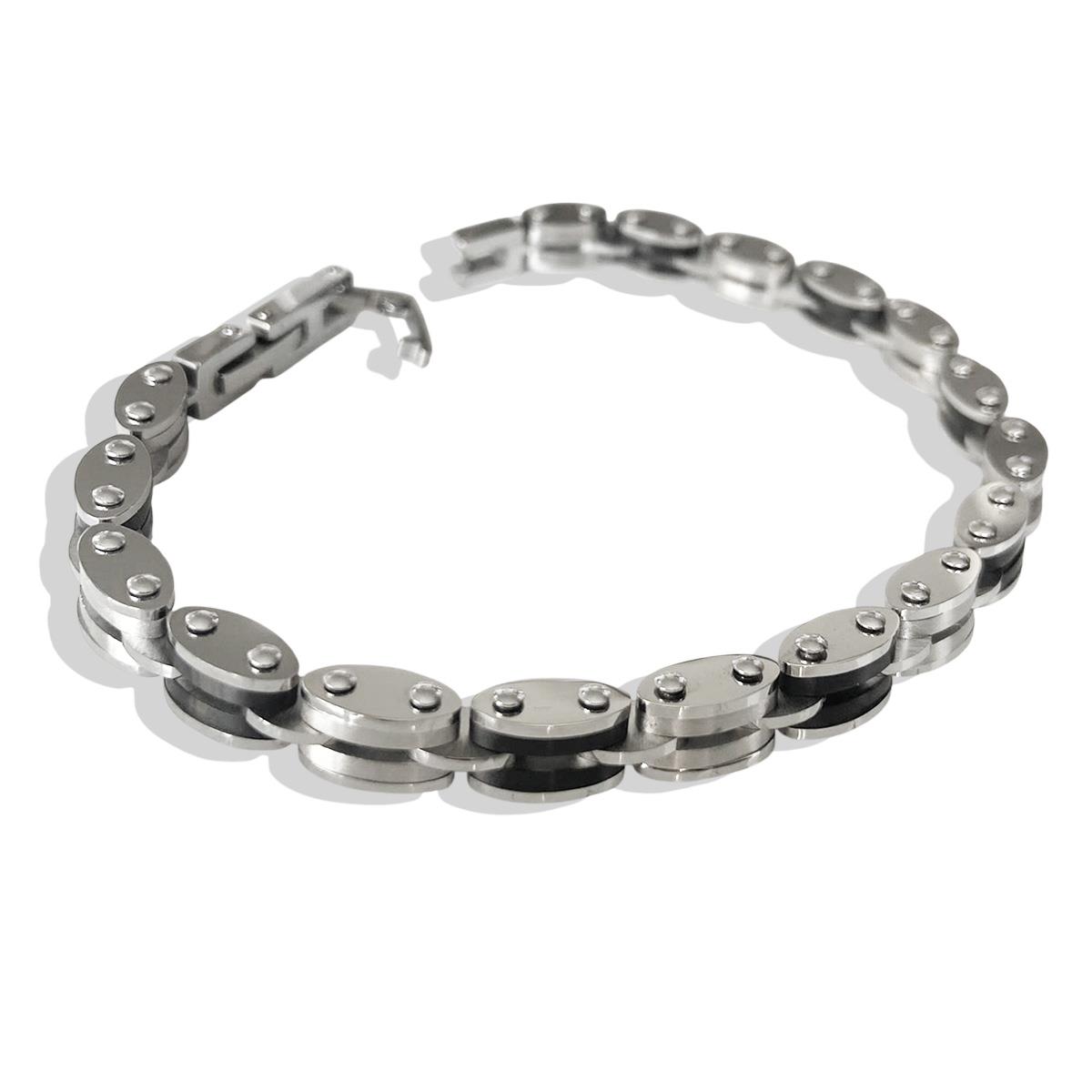 Çift Taraflı Siyah Sılver Çelik Erkek Bileklik