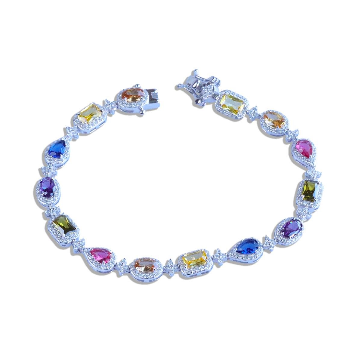 Damla Çiçek Renkli Zirkon Taşlı Gümüş Bileklik
