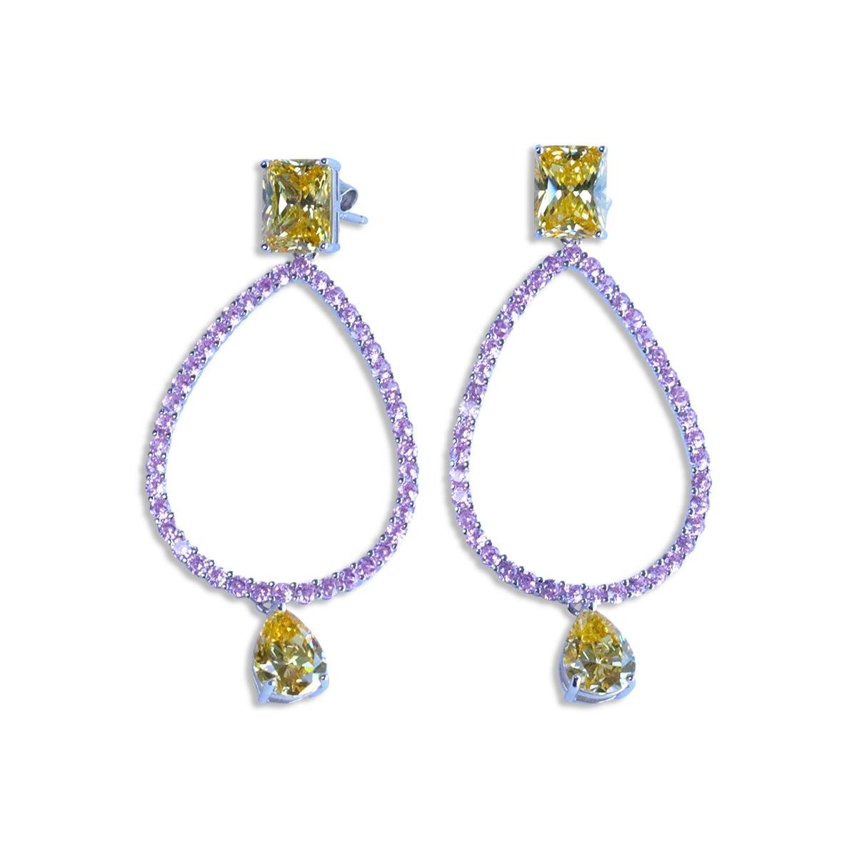 Sitrin Taşlı Damla Gümüş Küpe