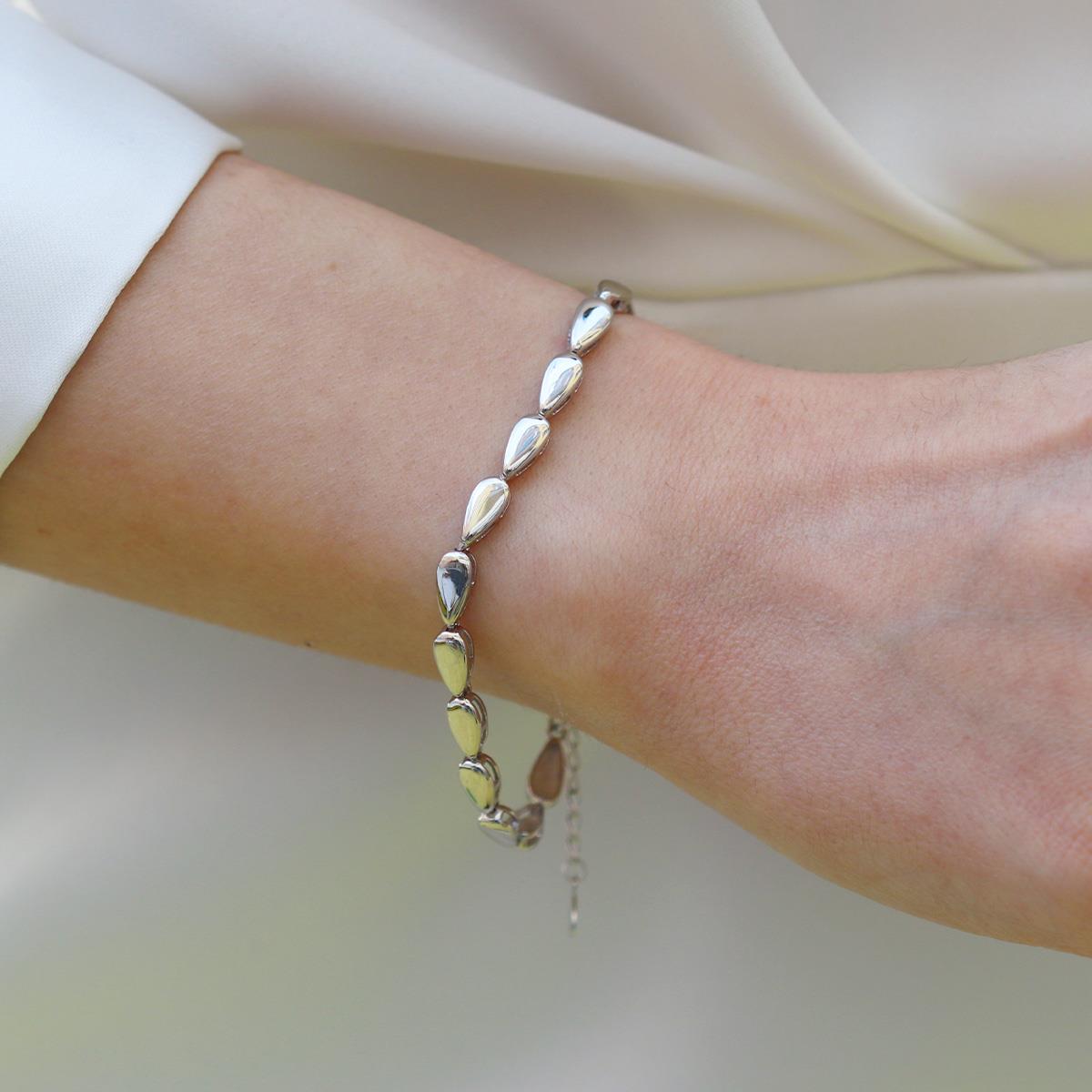 Damla Taşsız Sıralı Gümüş Bileklik