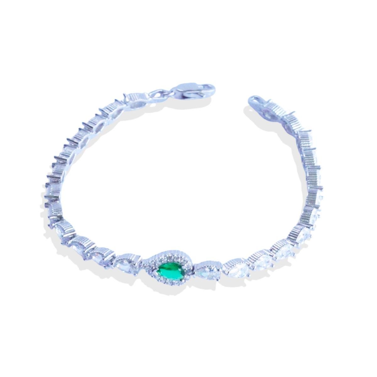 Damla Yeşil Zirkon Taşlı Gümüş Bileklik