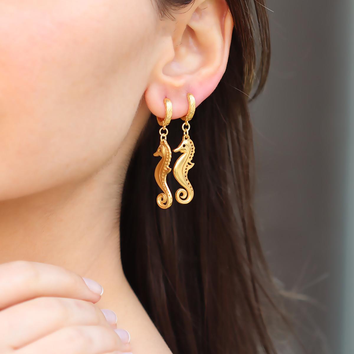 Deniz Atı Gold Gümüş Küpe