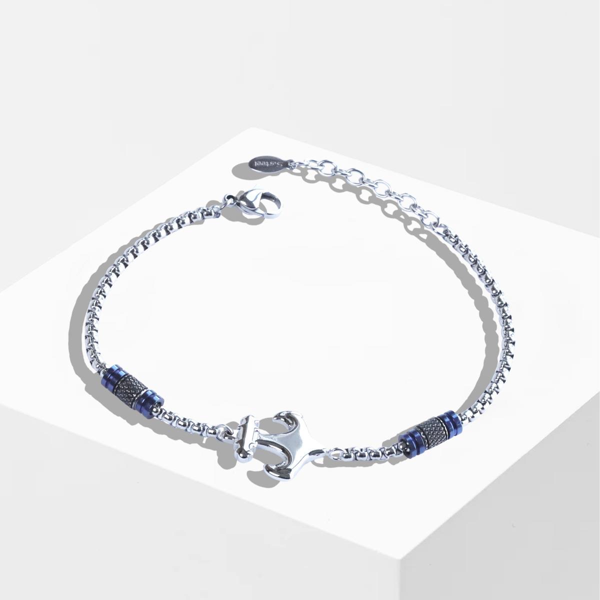 Deniz Çapalı Lacivert Silver Çelik Erkek Bileklik