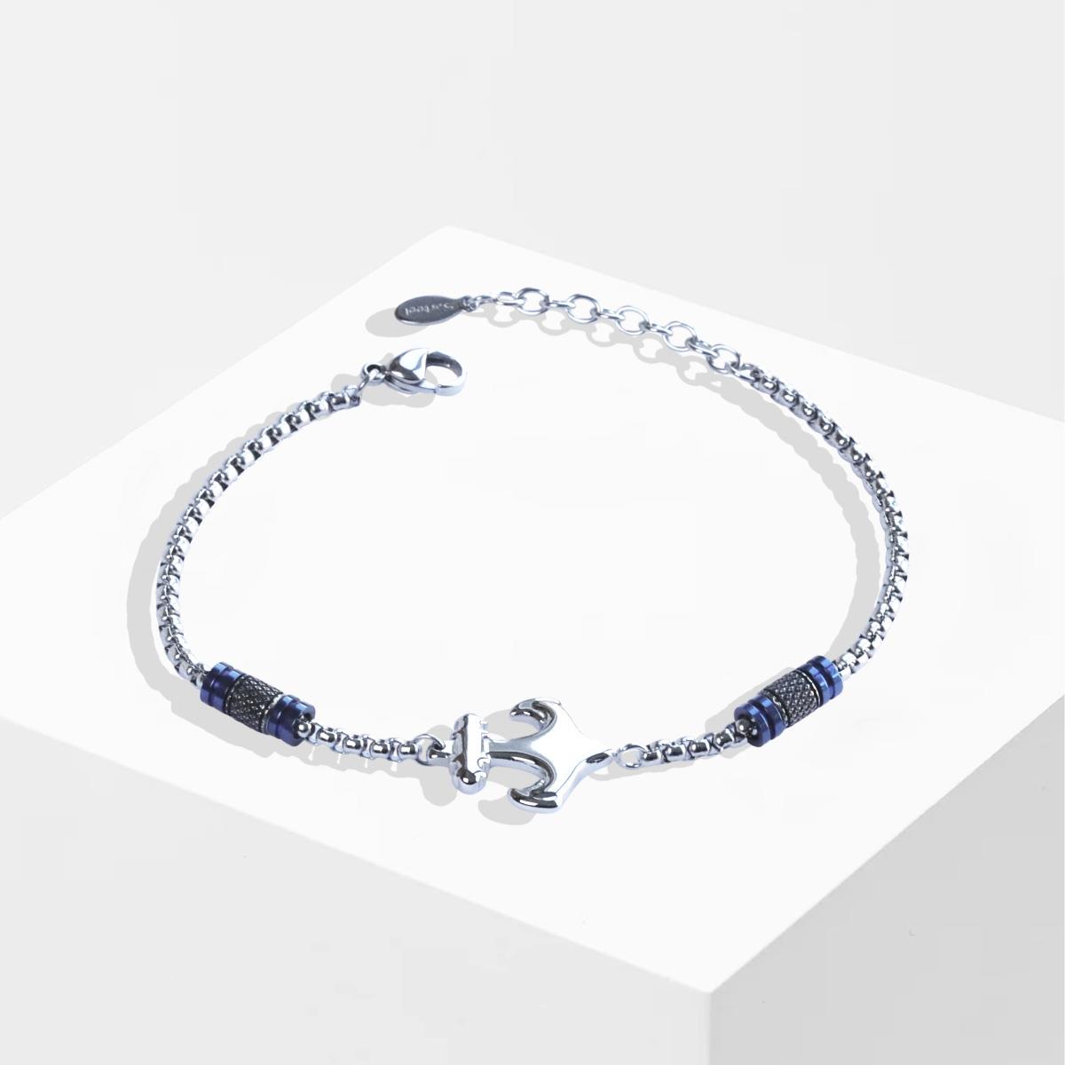 Deniz Çapalı Lacivert Silver Çelik Erkek Bileklik