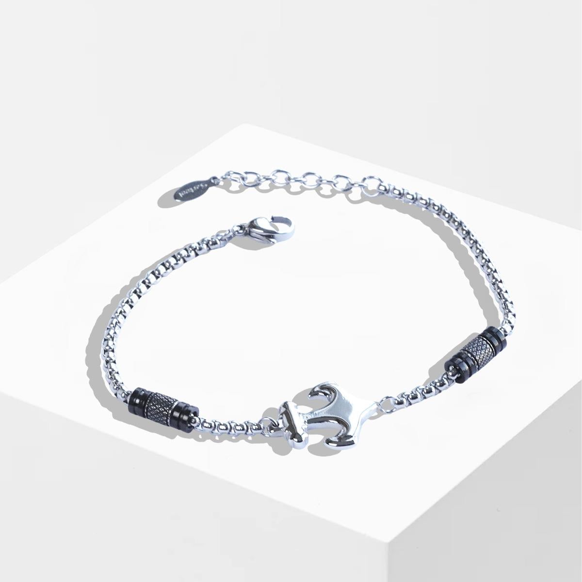 Deniz Çapalı Siyah Silver Çelik Erkek Bileklik