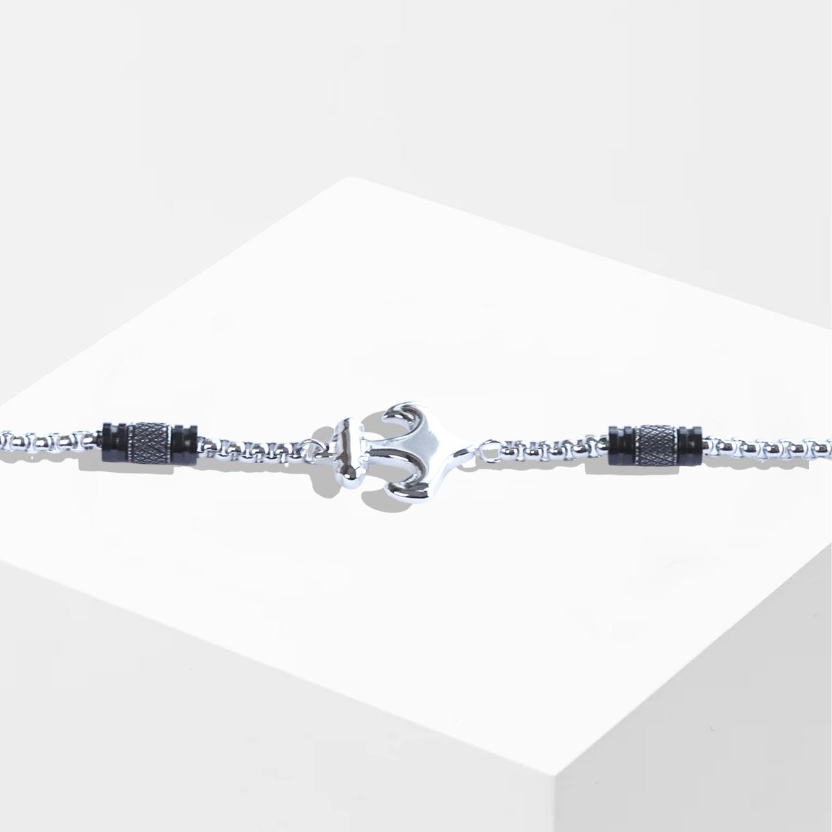 Deniz Çapalı Siyah Silver Çelik Erkek Bileklik