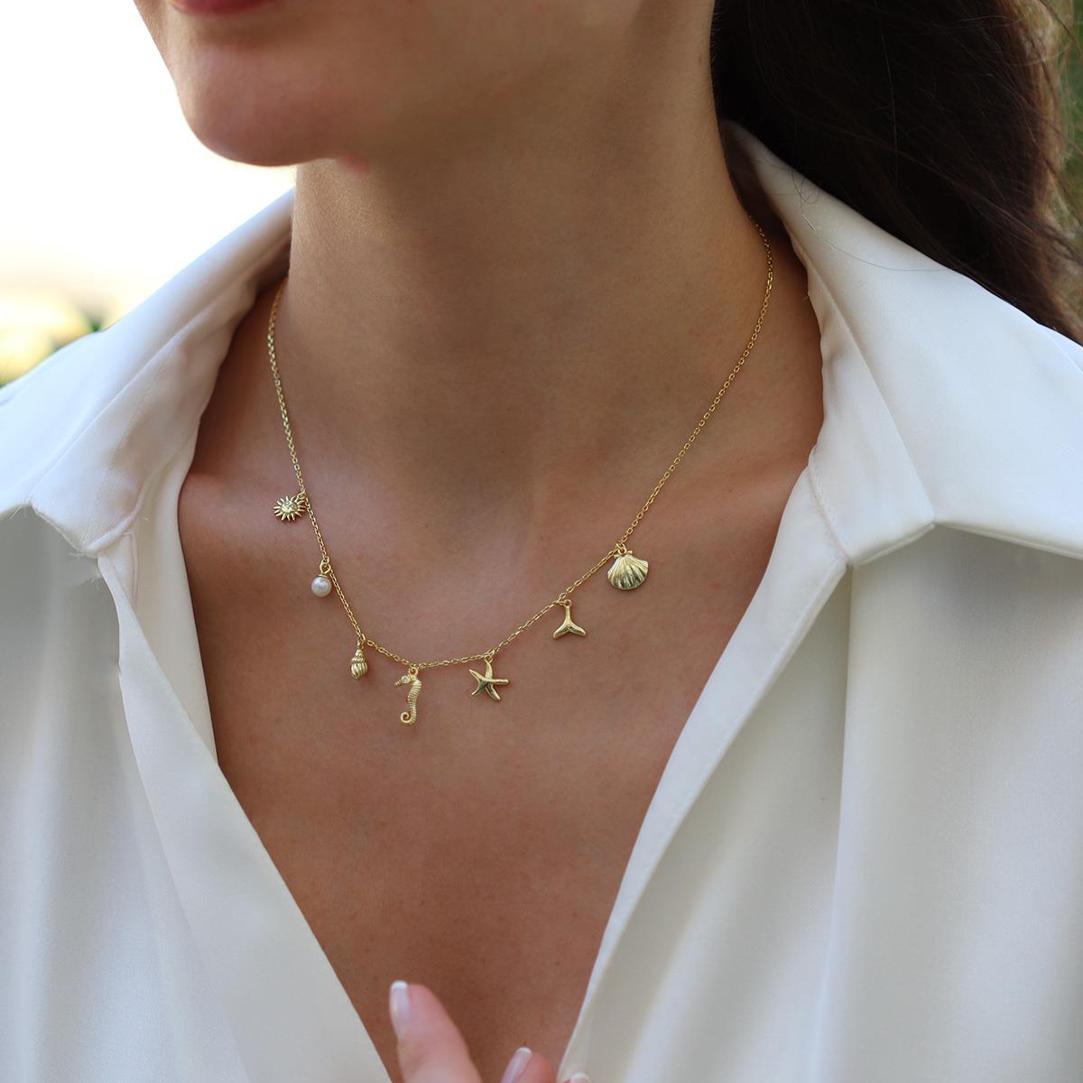 Deniz Figürlü Gold Gümüş Kolye