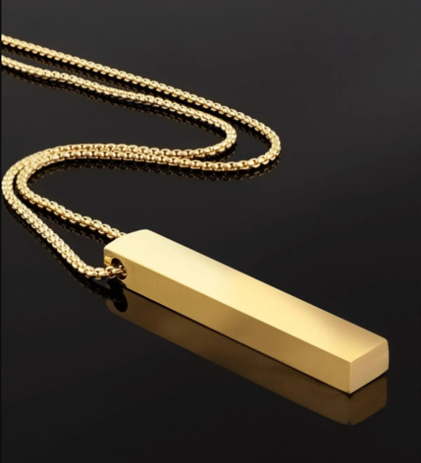 Dikdörtgen Plaka Gold Kaplama Erkek Çelik Zincir