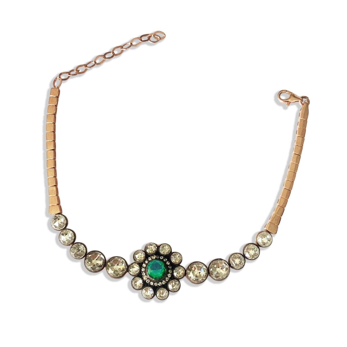 Elmas Montür Rose Gold Kaplama Zümrüt Taşlı Gümüş Bileklik