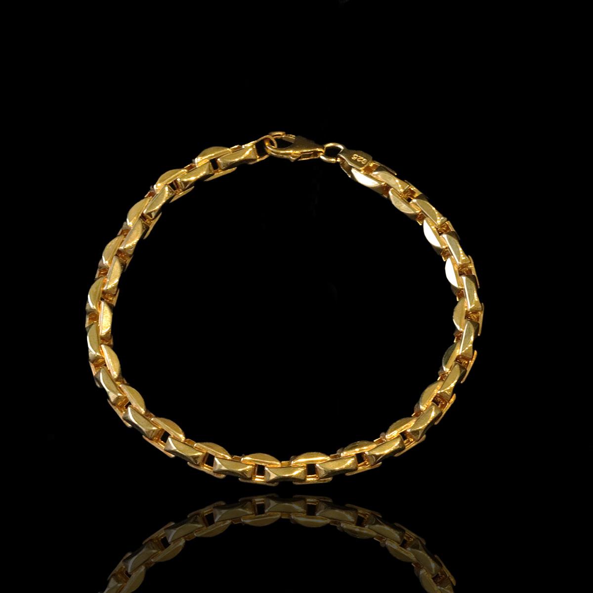 Gold Kaplama Küp Zincir Gümüş Erkek Bileklik