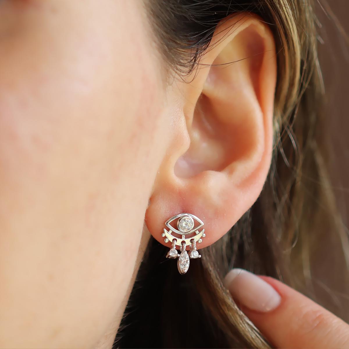 Göz Modeli Zirkon Taşlı Gümüş Set