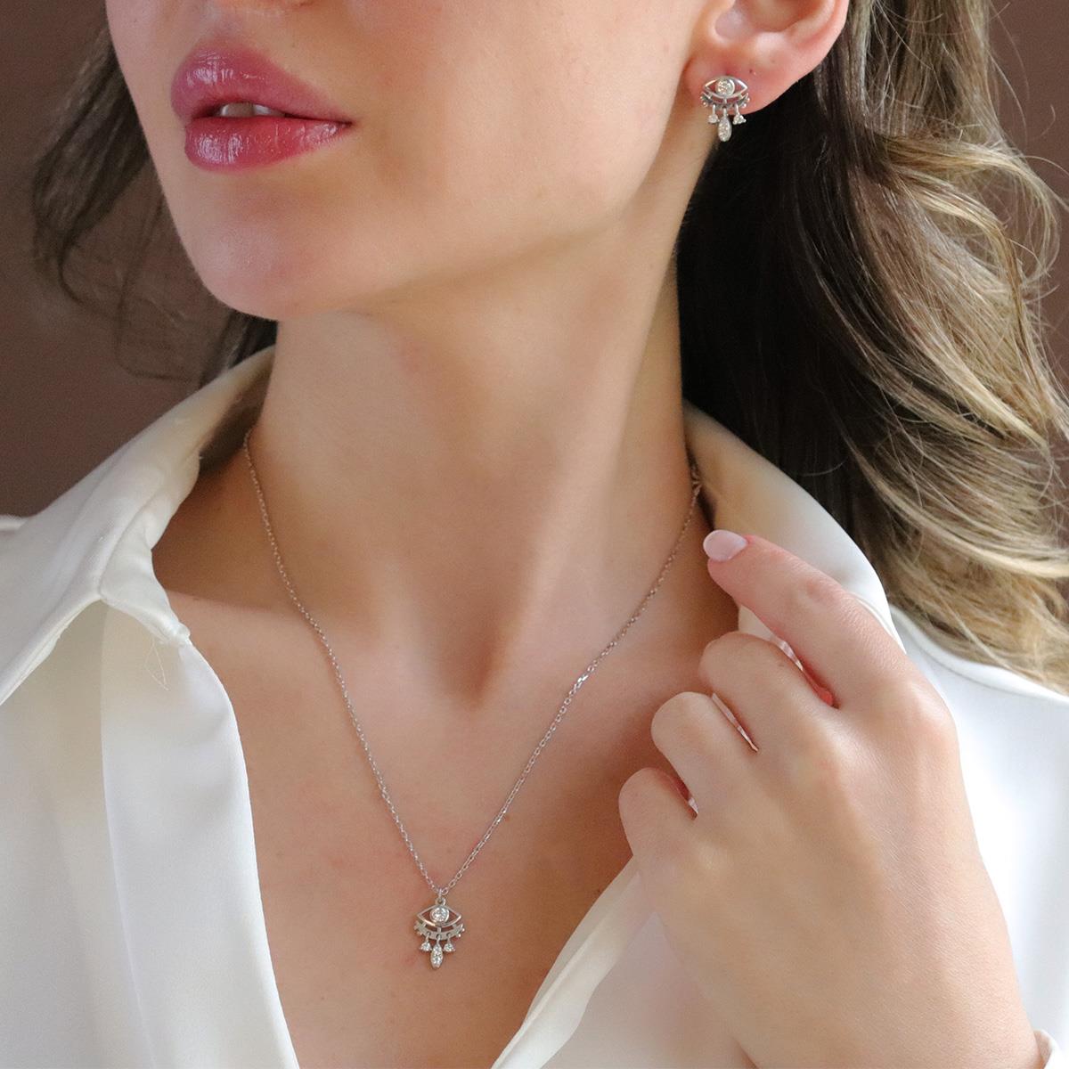 Göz Modeli Zirkon Taşlı Gümüş Set