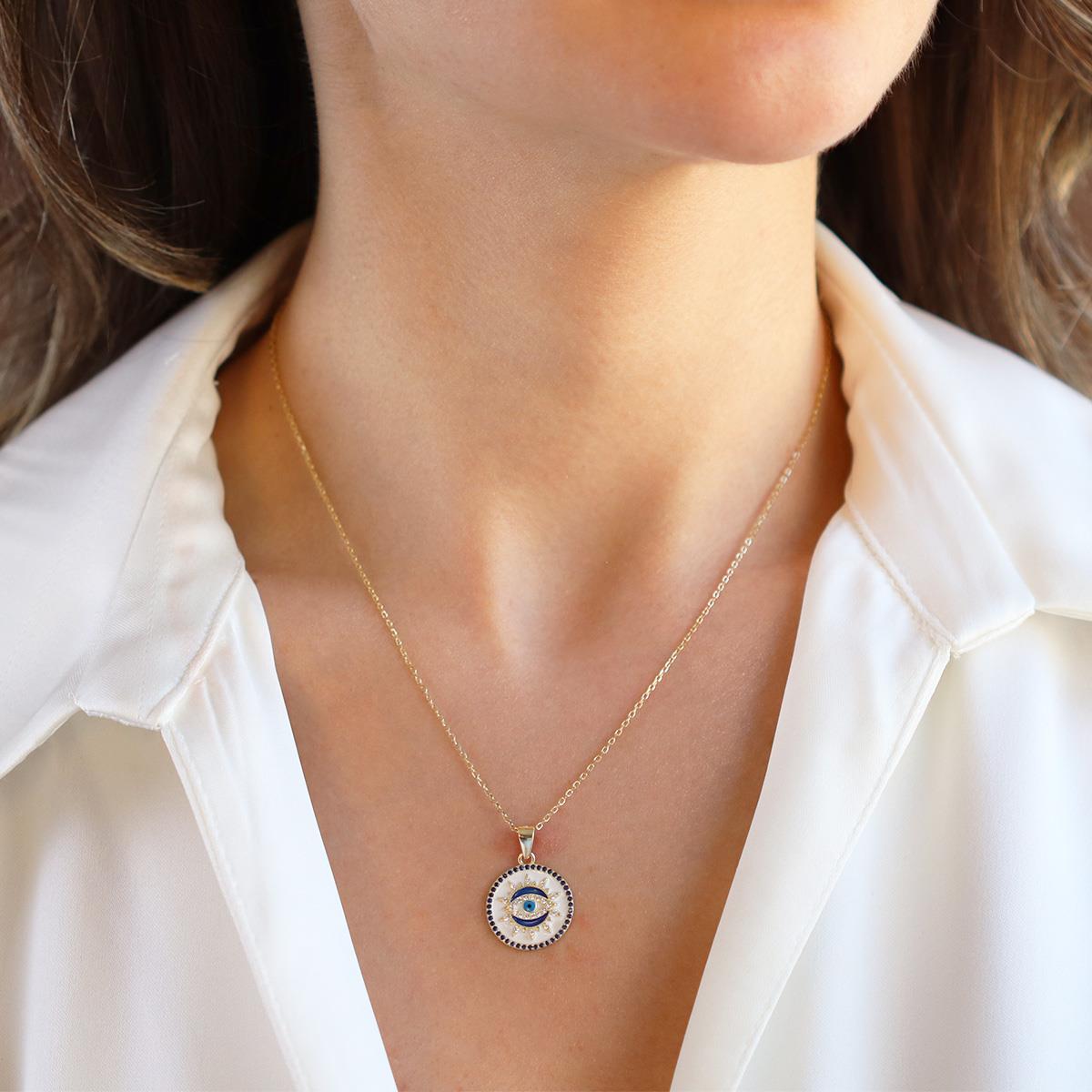 Göz Renkli Mineli Gümüş Kolye