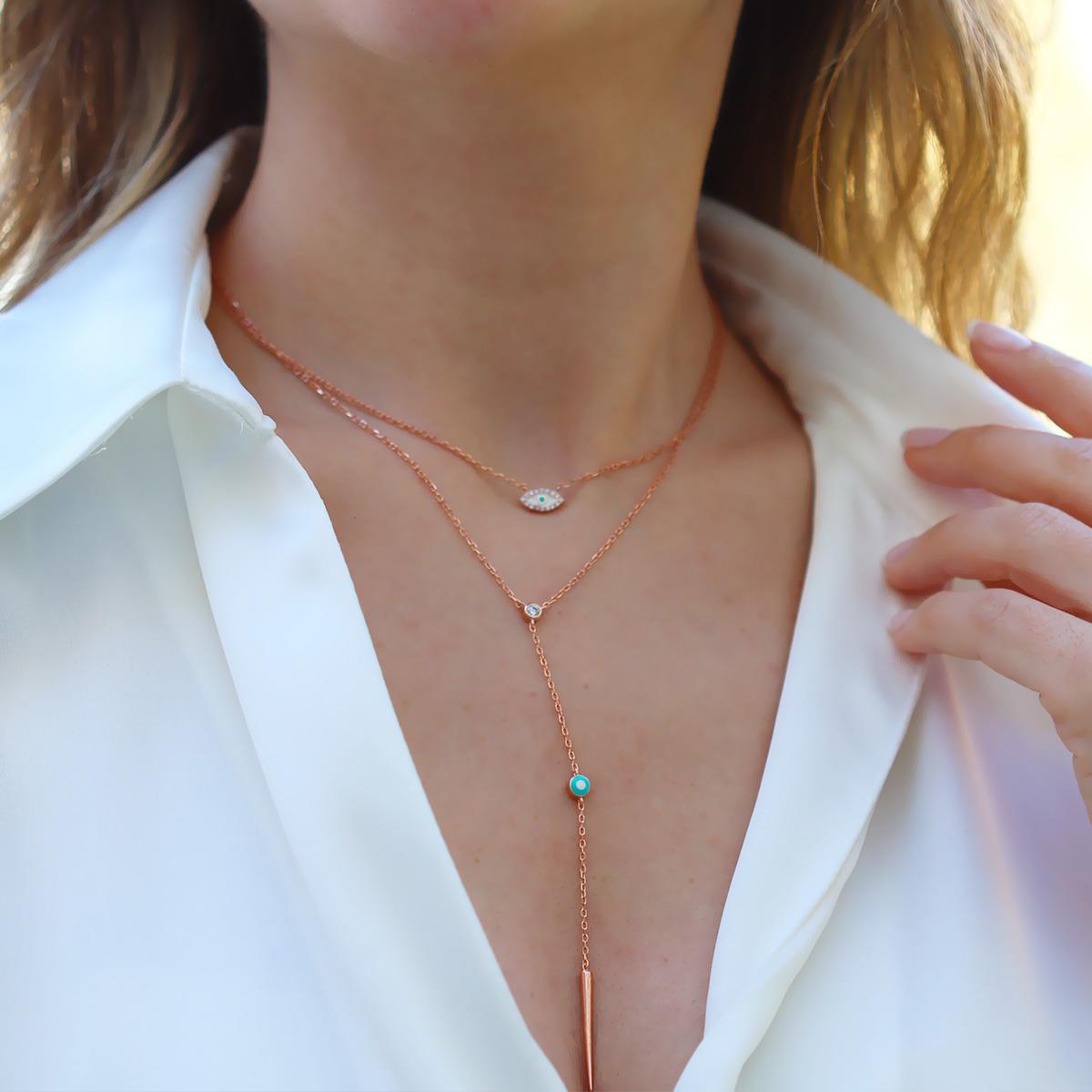 Göz Trend Rose Gold Kaplama Gümüş Kolye