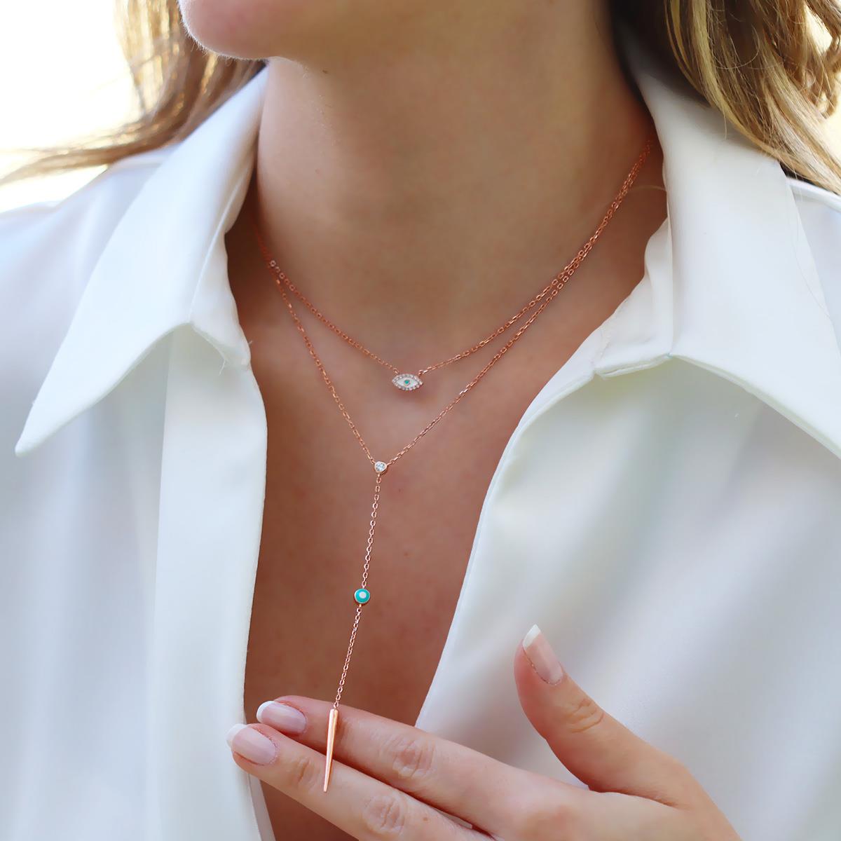 Göz Trend Rose Gold Kaplama Gümüş Kolye