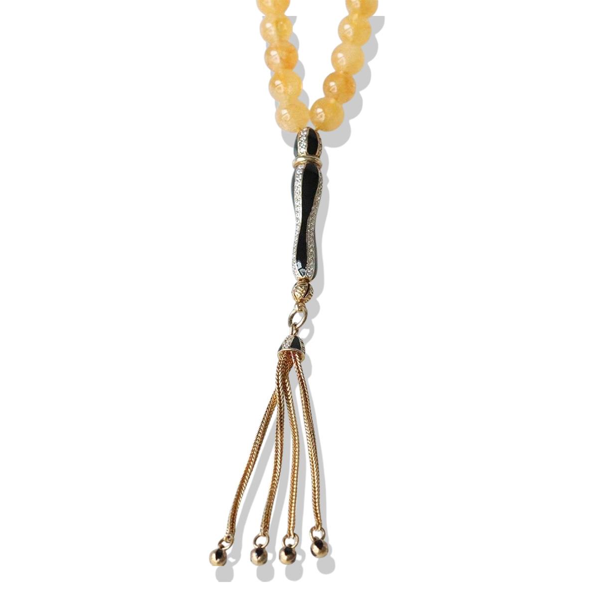 Gümüş Püsküllü Sitrin Taşlı Tesbih