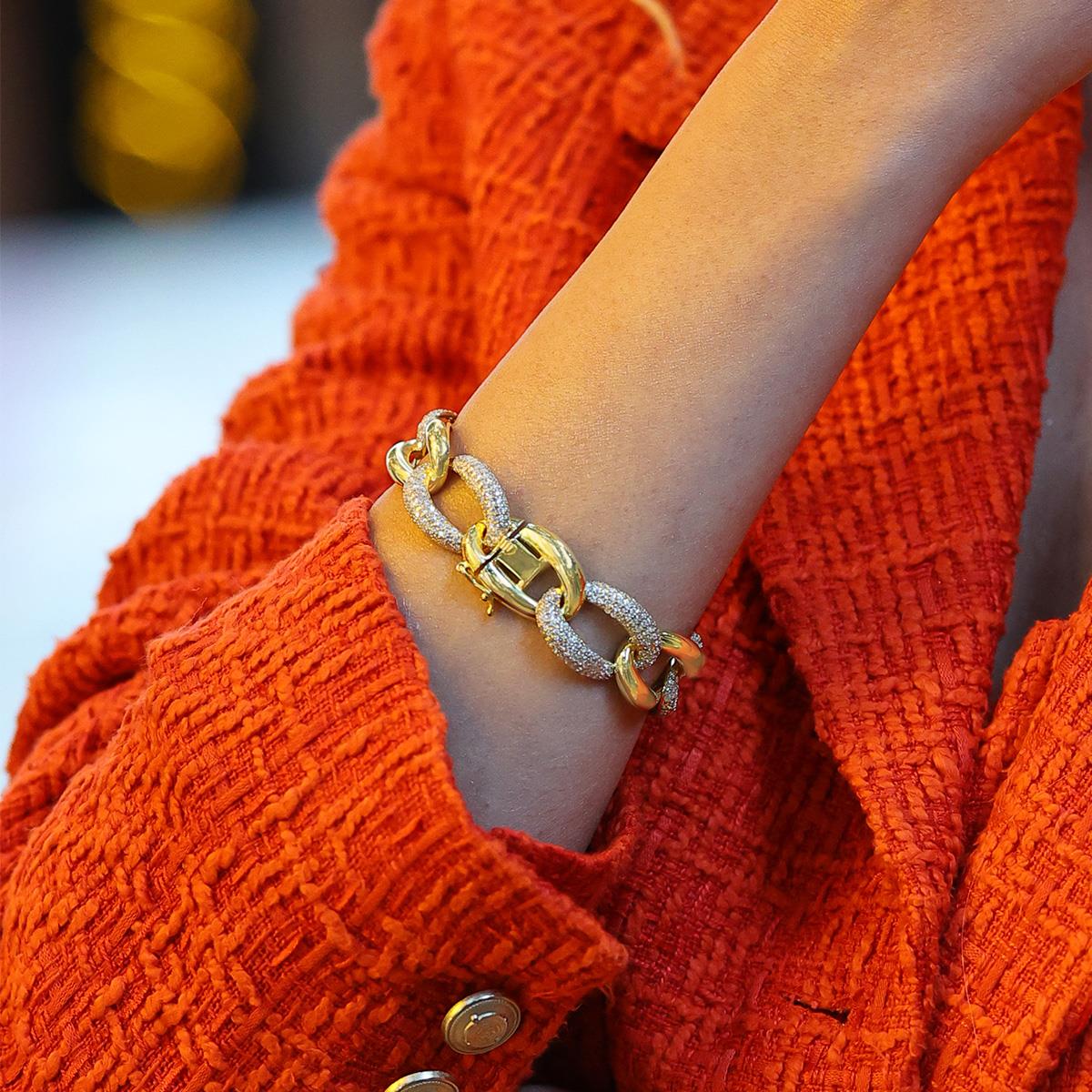 Gurmet Modeli Kaburga Gold Gümüş Bileklik