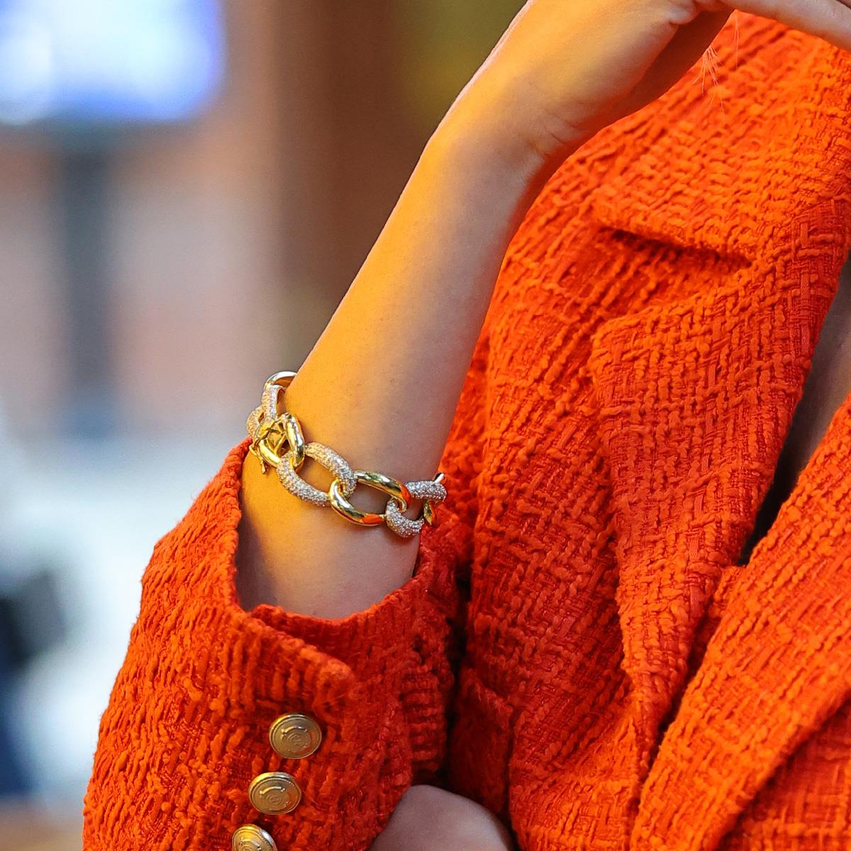 Gurmet Modeli Kaburga Gold Gümüş Bileklik