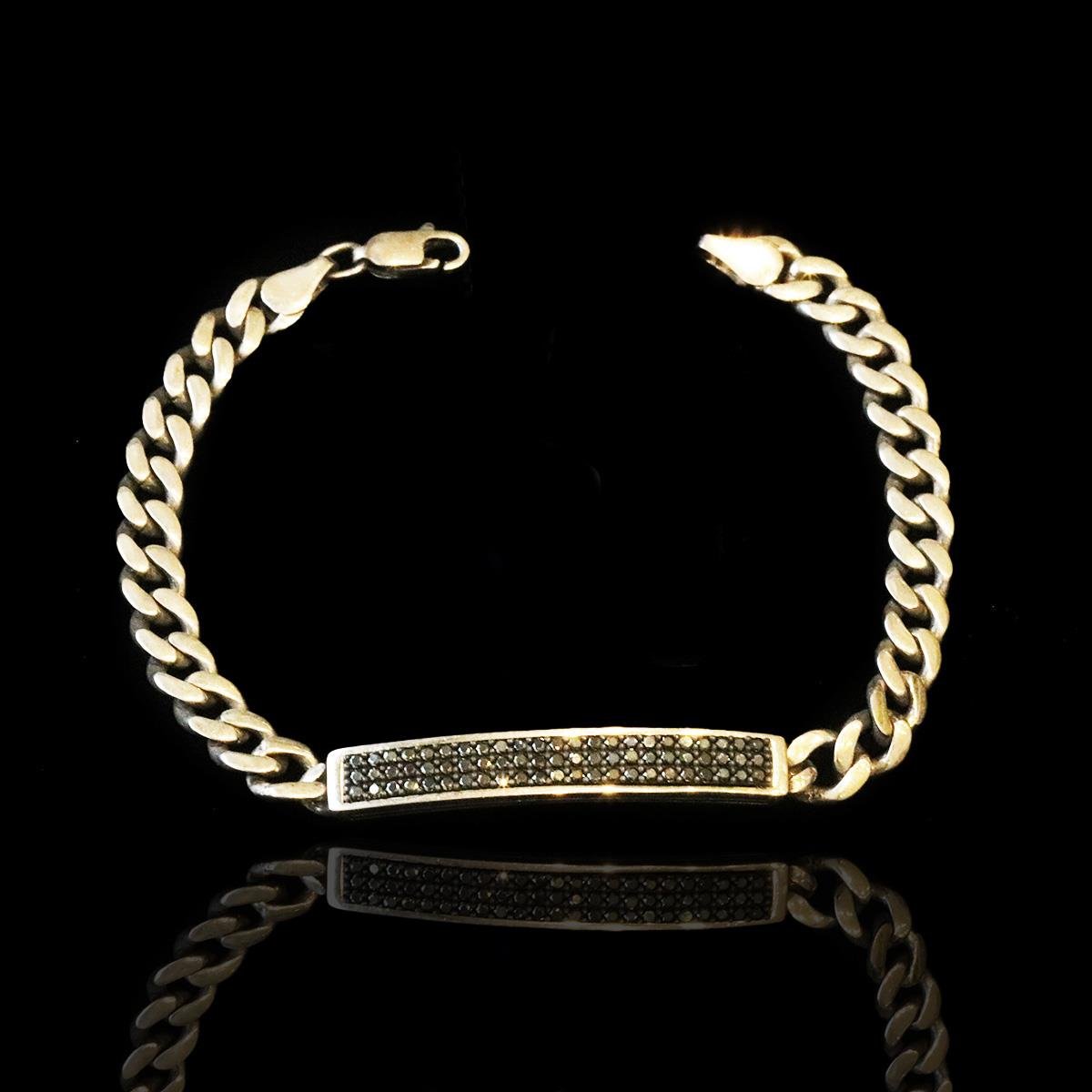 Gurmet Taşlı Plaka Oksitli Gümüş Erkek Bileklik