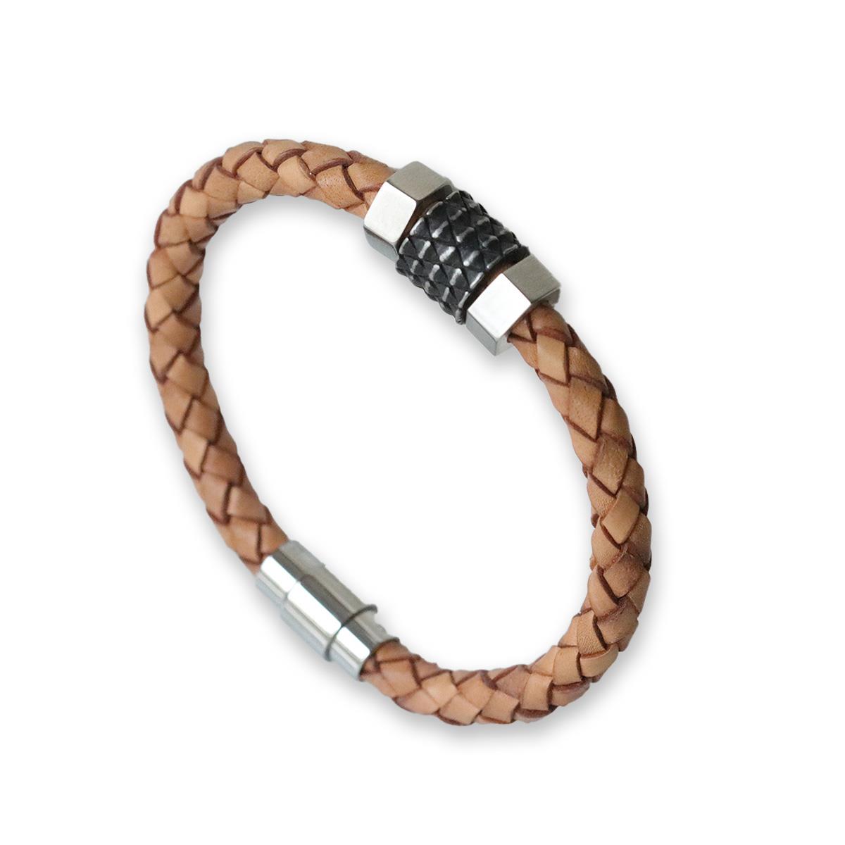 Kahverengi Erkek Deri Çelik Bileklik