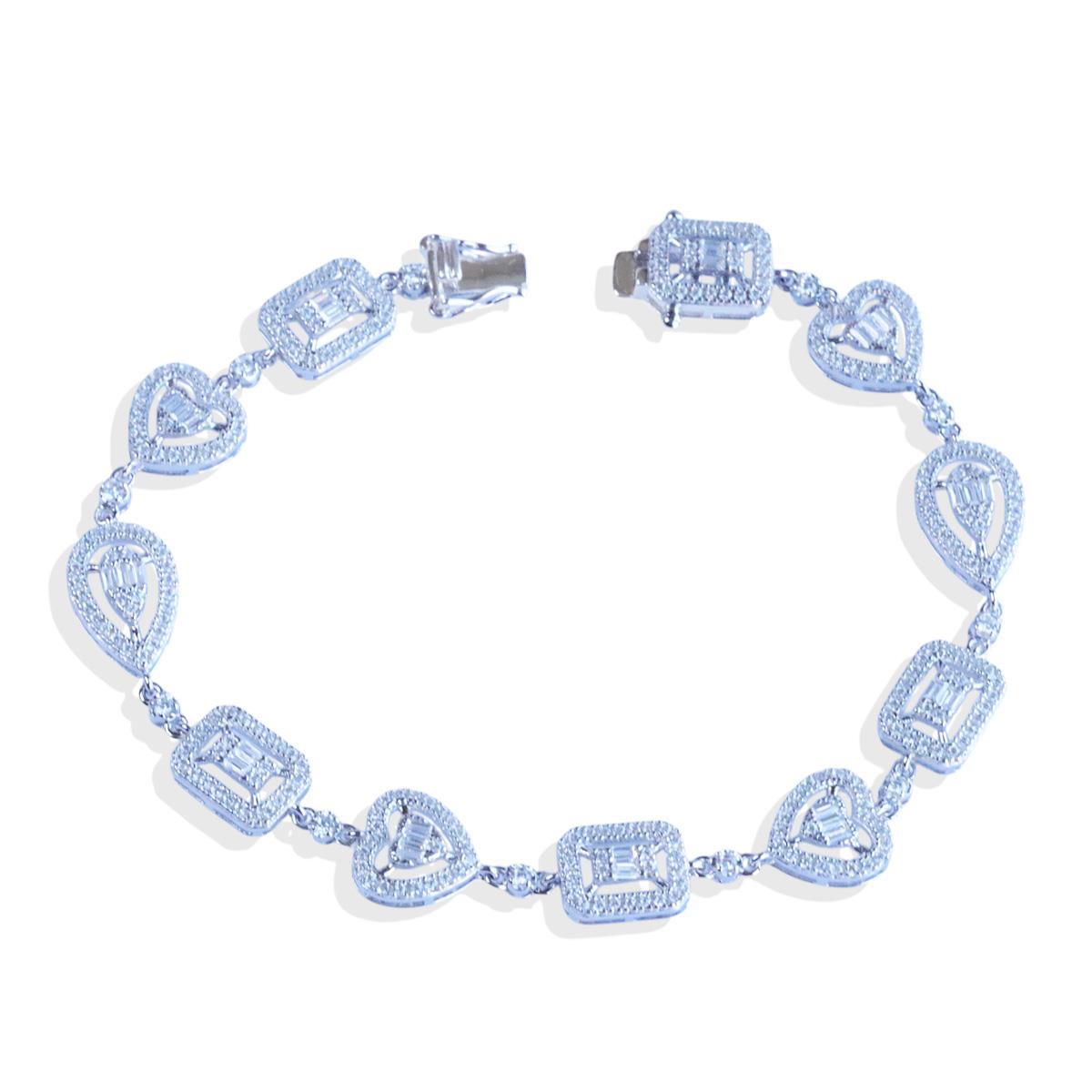 Kalp Baget Damla Figürlü Zirkon Taşlı Gümüş Bileklik