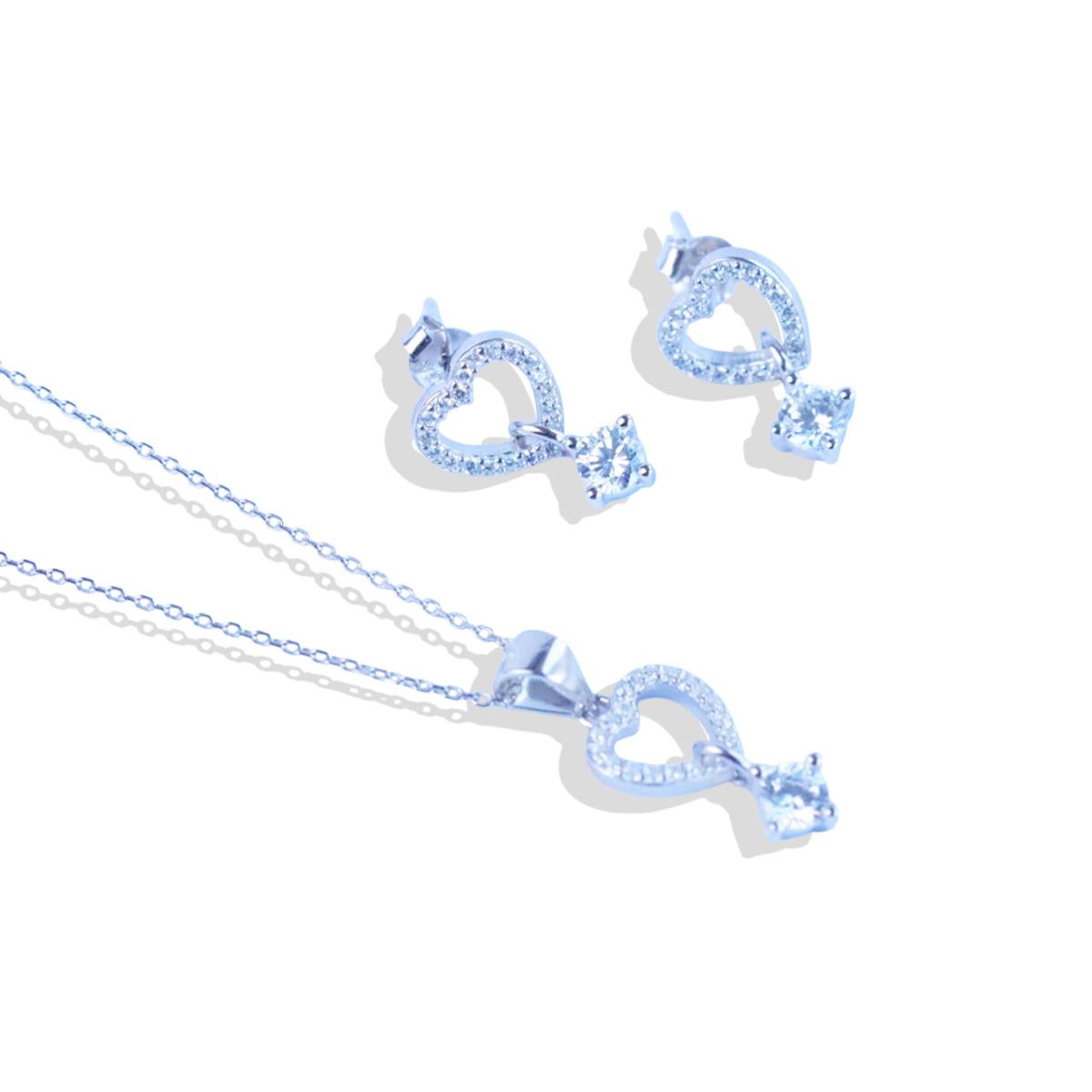 Kalpli Zirkon Taşlı Gümüş Set