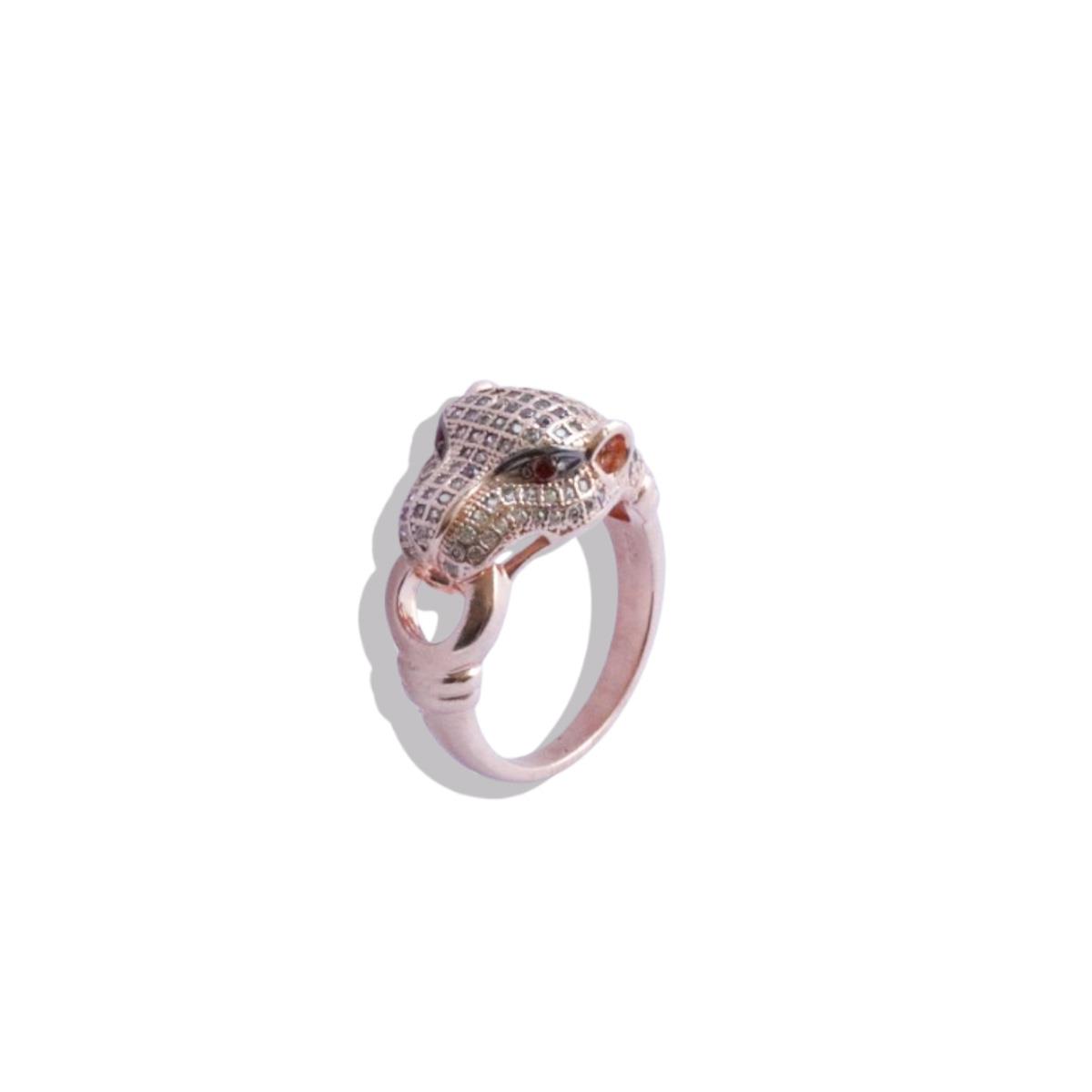 Kaplan Başlı Rose Gold Gümüş Yüzük