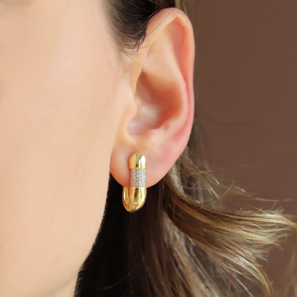 Kapsül Gold Gümüş Küpe