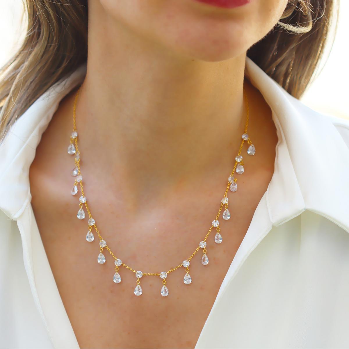 Kristal Damla Taşlı Trend Gümüş Kolye