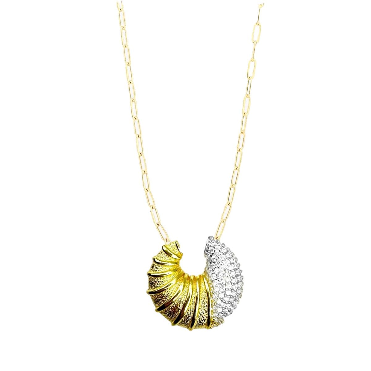 Kruvasan Gold Zirkon Taşlı Gümüş Kolye