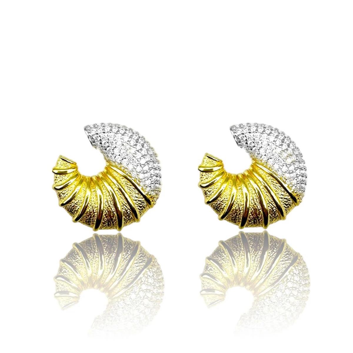 Kruvasan Zirkon Taşlı Gold Gümüş Küpe