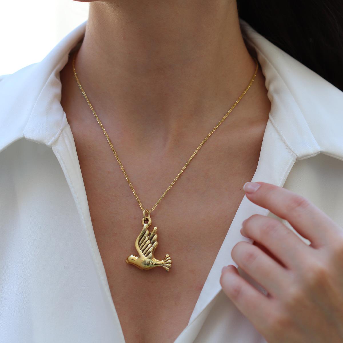 Kuş Bombeli Gold Gümüş Kolye